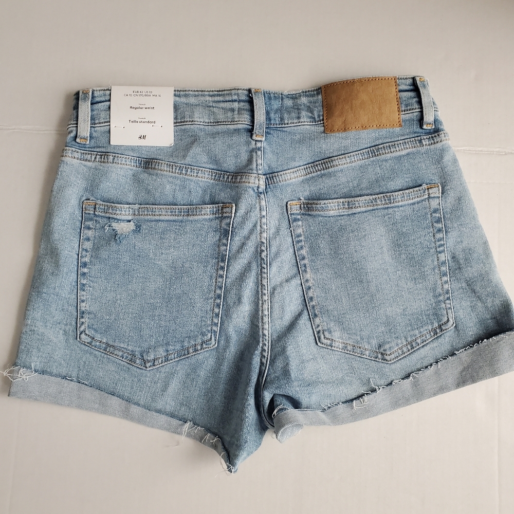 H&M Jean Shorts Womens 10 Stretch Cut offs Distressed Light Wash
